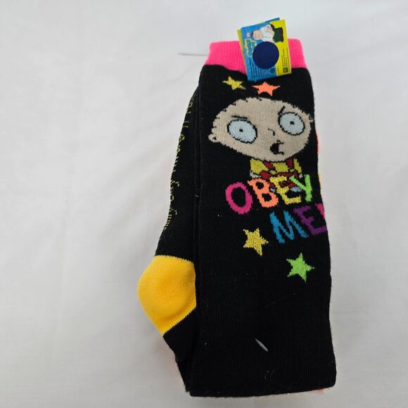 Family Guy Socks Adult Size 9 - 11 Stewie Griffin Obey Me Colorful 2 Pairs New - Picture 1 of 7